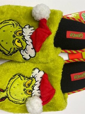 Men size 11/12. Green Grinch Plush Slip-On Holiday Slippers